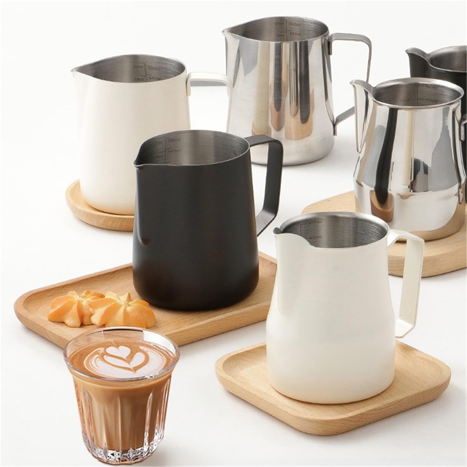 Jarras de espuma de leche, jarra de espuma de café de acero inoxidable, 350 ml/600 ml para baristas, diseño de boca en V para leche perfectamente espumada, ideal para arte espresso y latte
