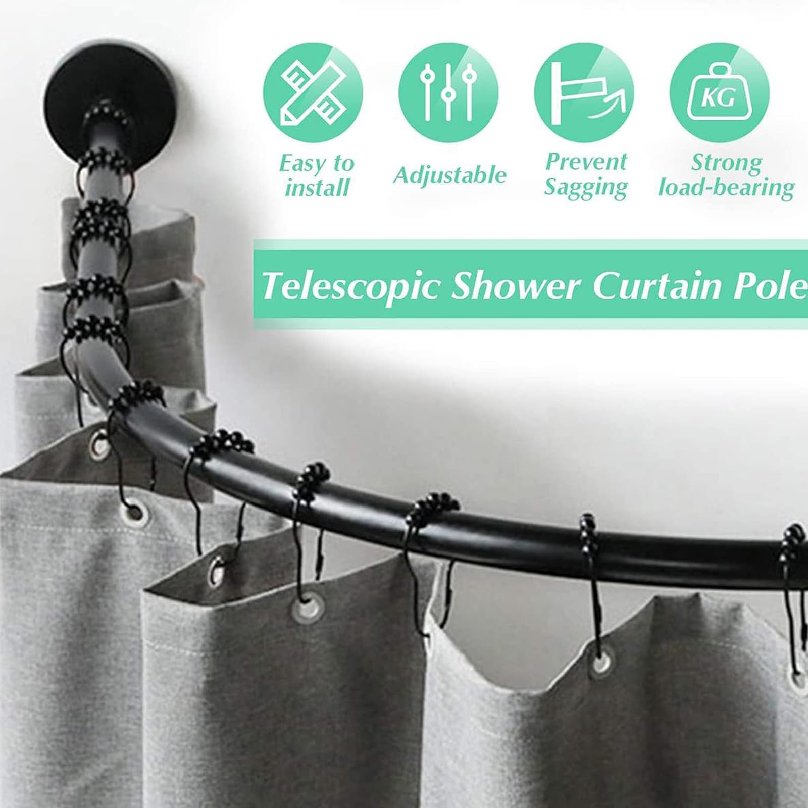 Tringle Rideau Douche Angle, Barre Douche Angle, Tringle Rideau Douche Extensible pour Salle De Bain, Baignoire, Magasin De Vêtements(Size:D 70-95cm x 105-165cm,Color:Noir)