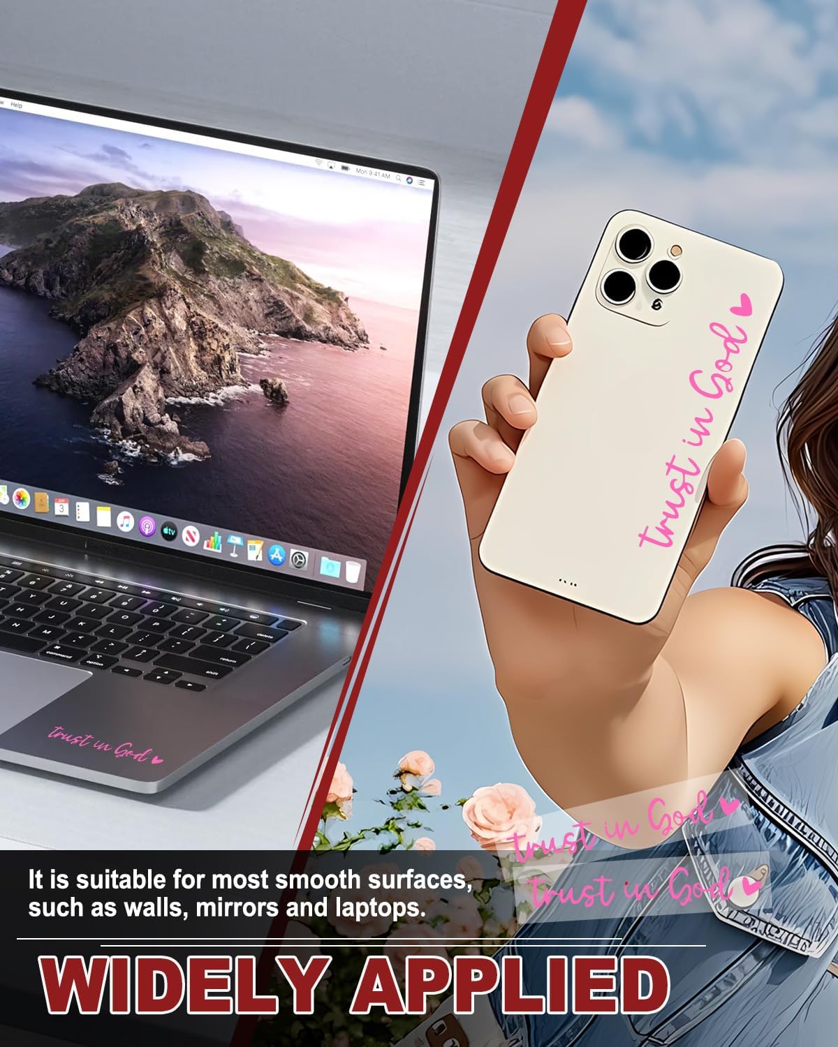 2 PCS Trust in God Rearview Mirror Decals, Christian Vinyl Car Rear View Mirror Decorative Stickers, Waterproof Religious Accessories for Women, Automotive, Window, Truck, Laptop(Pink) - Image 5