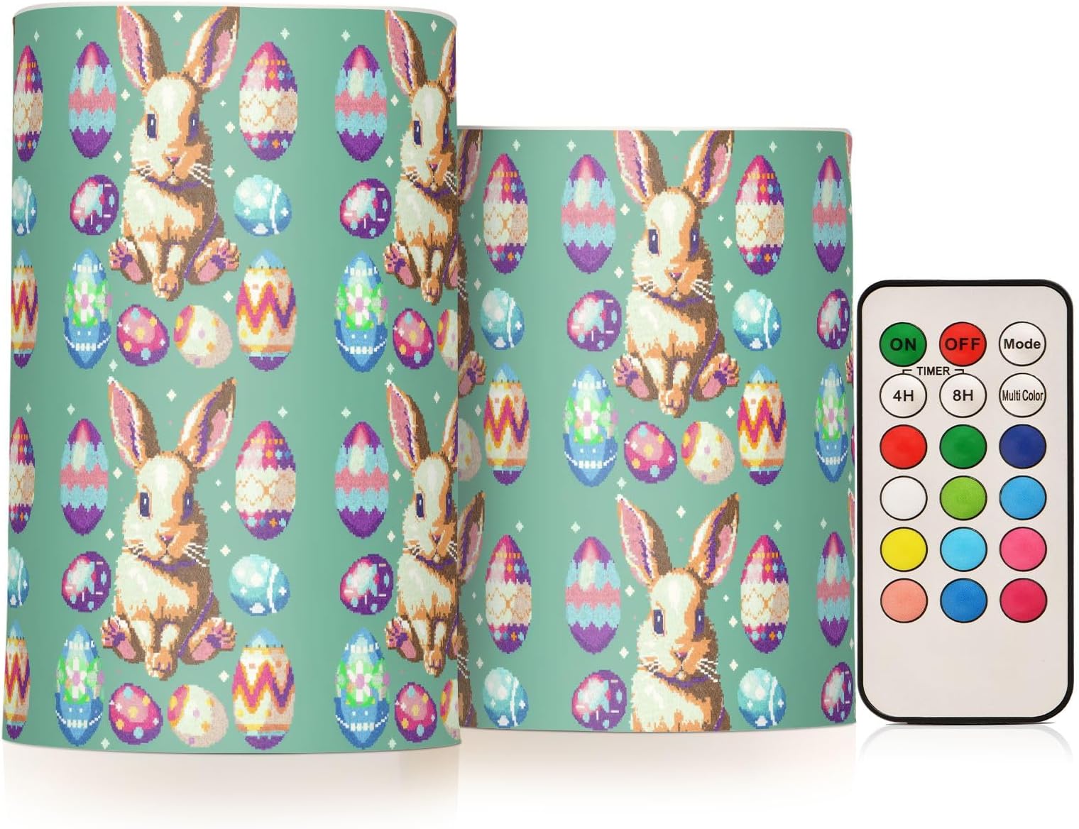 Pixel Easter Bunny Flameless Candles with Remote Timer Battery Operated LED Pillar Color Changing Candles 2 Pack for Home, Festival Decorations