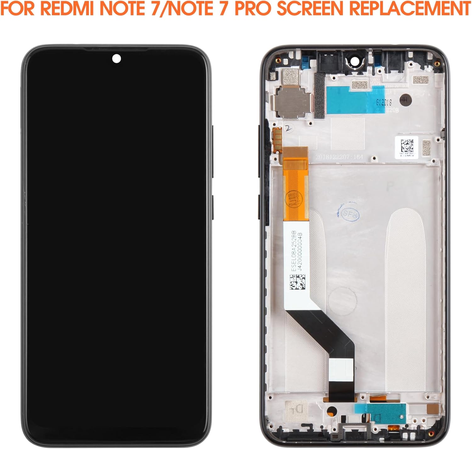 Screen for Xiaomi Redmi Note 7 Screen Replacement for Redmi Note 7 Pro LCD Screen M1901F7G,M1901F7S Touch Display Digitizer Assembly Repair Parts（Black with Frame）