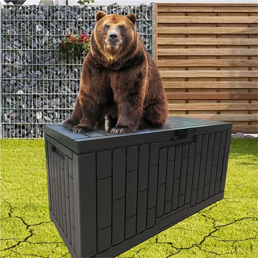 Large Outdoor Storage Deck Box with Dual Lock, Weather-Resistant PP Tool Chest for Patio, Garden, Poolside or Garage, Strong Load-Bearing Plastic Storage Cabinet(Large)