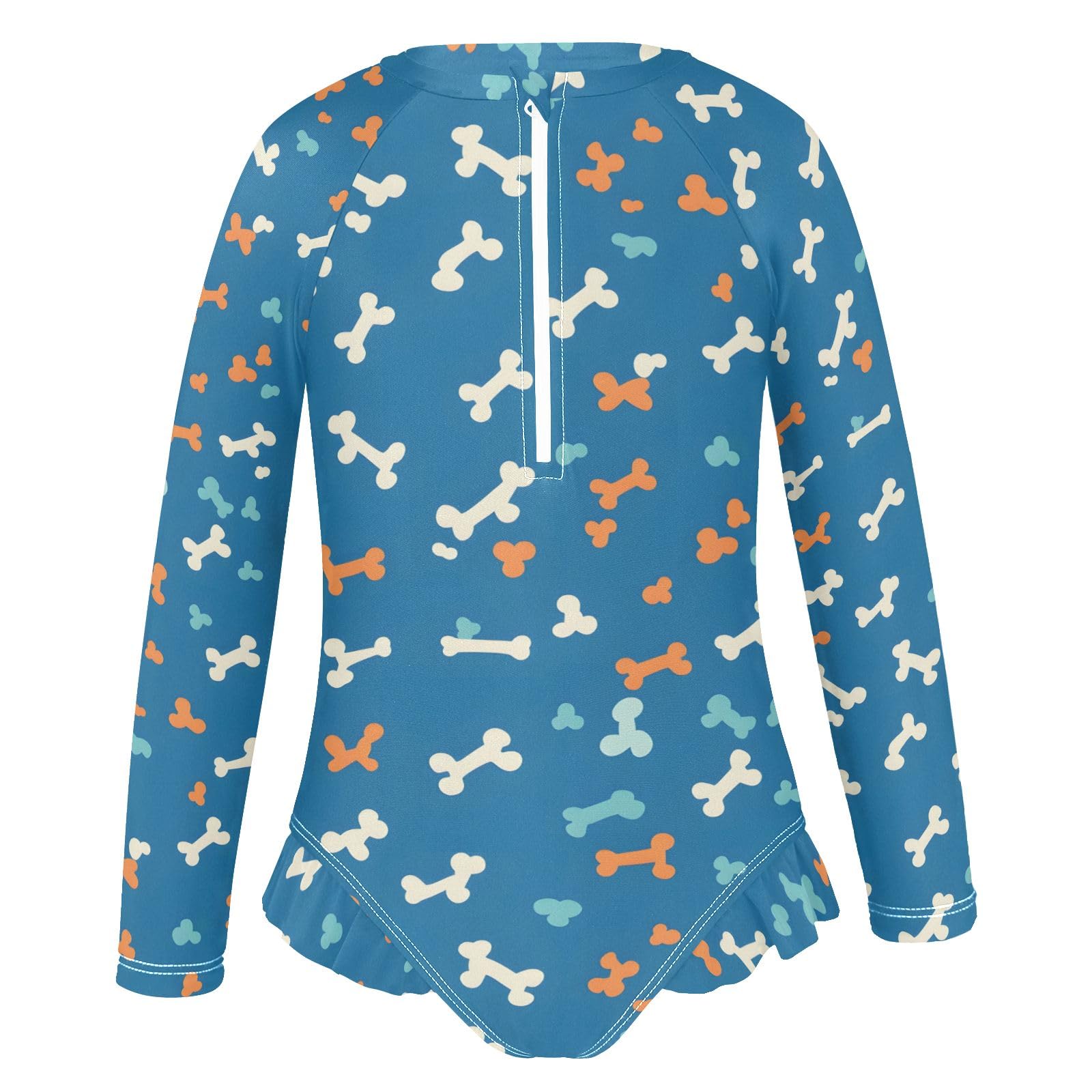 ALAZA Swimsuit for Girls Long Sleeve Rashguard Bathing Suit Bones Blue Quick Dry 4T