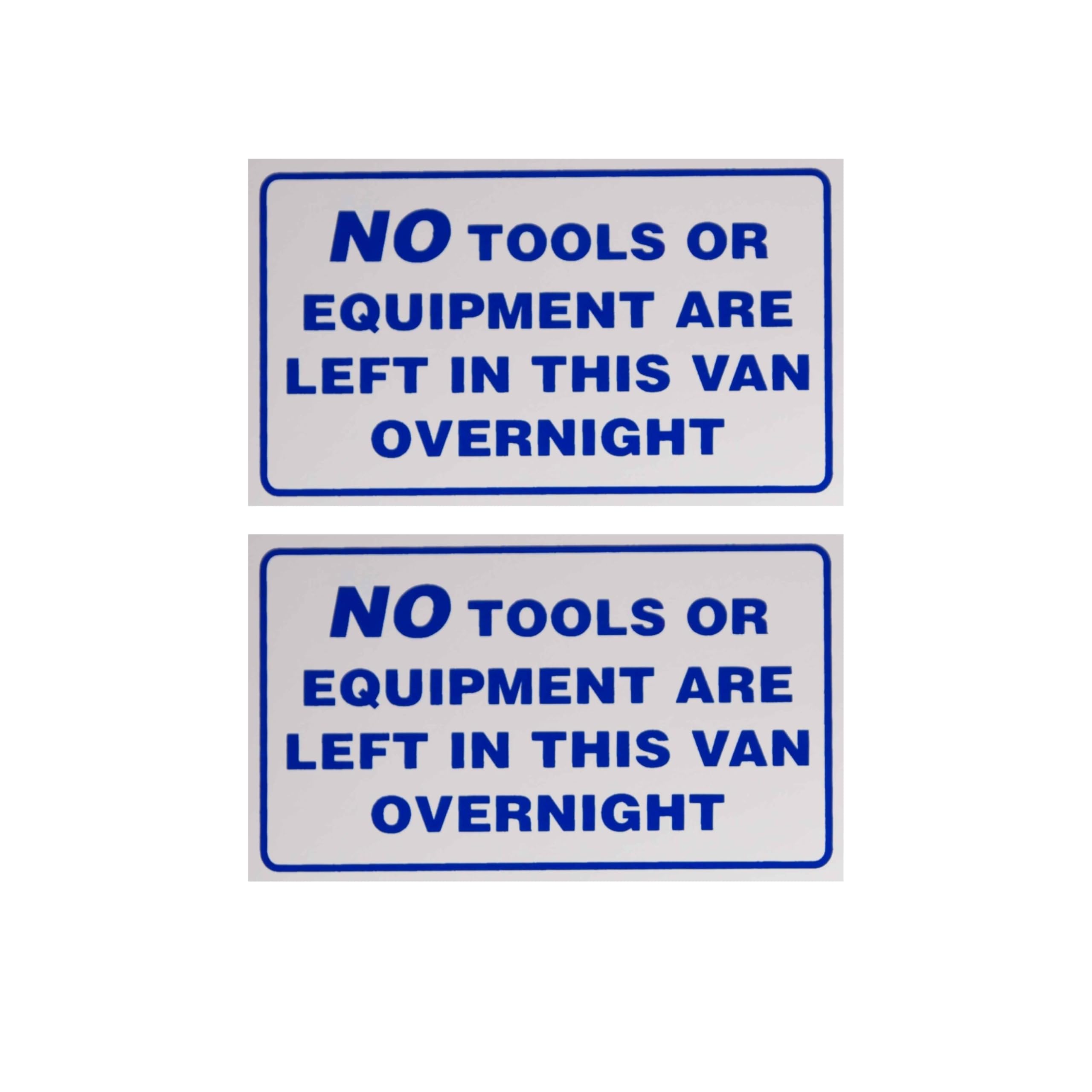 Tek Automotive White, Blue Twin Pack No Tools Or Equipment Left In Vehicle Sticker – 108Mm X 64Mm | Security Warning For Vans, Lorries & Work Vehicles | Gloss Permanent Vinyl, Weatherproof, High-Visibility Sign