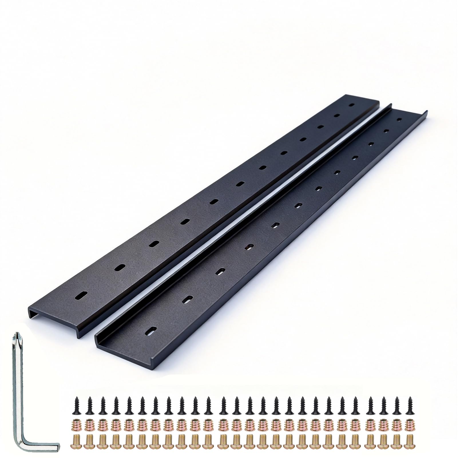 C Channel Steel Support Metal Support Bracing Hidden C Bracket for Table Top Live Edge Slab Woodworking, Black Coat Finish, 6 Holes (2 Pack, 32 Inch) — image 1