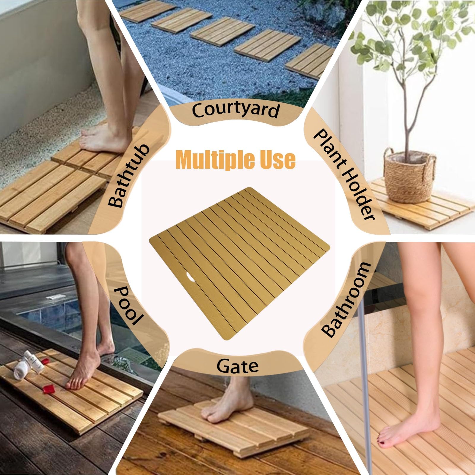 Pedana Doccia Tappetino da Bagno con Venature del Legno, Tappetino da Doccia in Plastica Impermeabile con Doghe Larghe, Pedale per Supporto Rialzato per Ciotola per Animali Domestici ( Color : Yellow