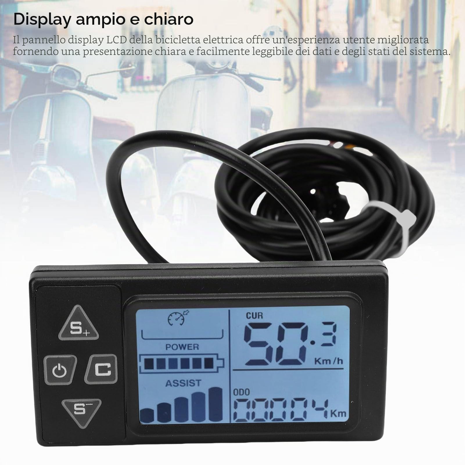 Goshyda Display LCD in Bicicletta Elettrica, Pannello LCD in Bici a Prova di Acqua, Pannello di Controllo del Misuratore del Display Scooter E per il Ciclismo