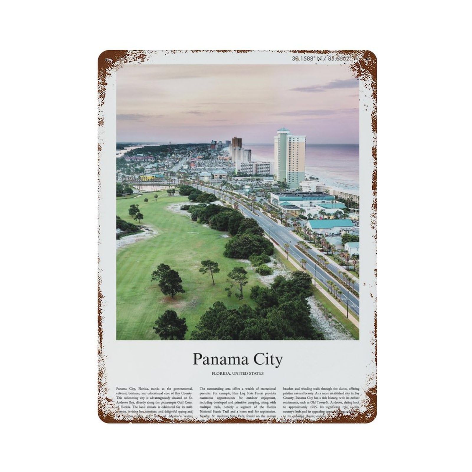 xiaoxiaoshen Panama City Florida, United States, USA City Scenery Wall Decor Art Metal Tin Poster Modern Home Decor Art Home Bar Shop Decorations Vintage Sign 40x30cm