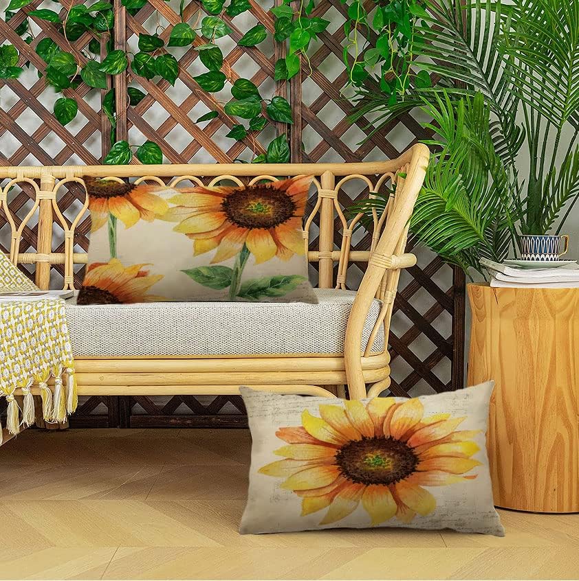 Miniatura 6 de Neatee Living Juego de 4 fundas de almohada decorativas de girasol de 12 x 20 pulgadas, fundas de almohada lumbares de lino, fundas de almohada