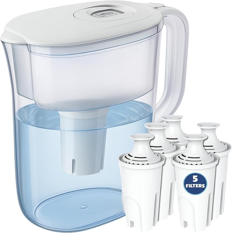10-Cup Water Filter Pitcher with 5 Replacements, Electronic Change Reminder | Compatible Brita Water Pitcher Brita Filter Replacement