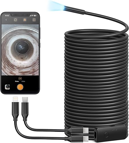 Miniatura 11 de Cámara de endoscopio USB Anykit con 8 luces LED ajustables, boroscopio con cámara serpiente semirrígida, cámara de inspección IP67 impermeable