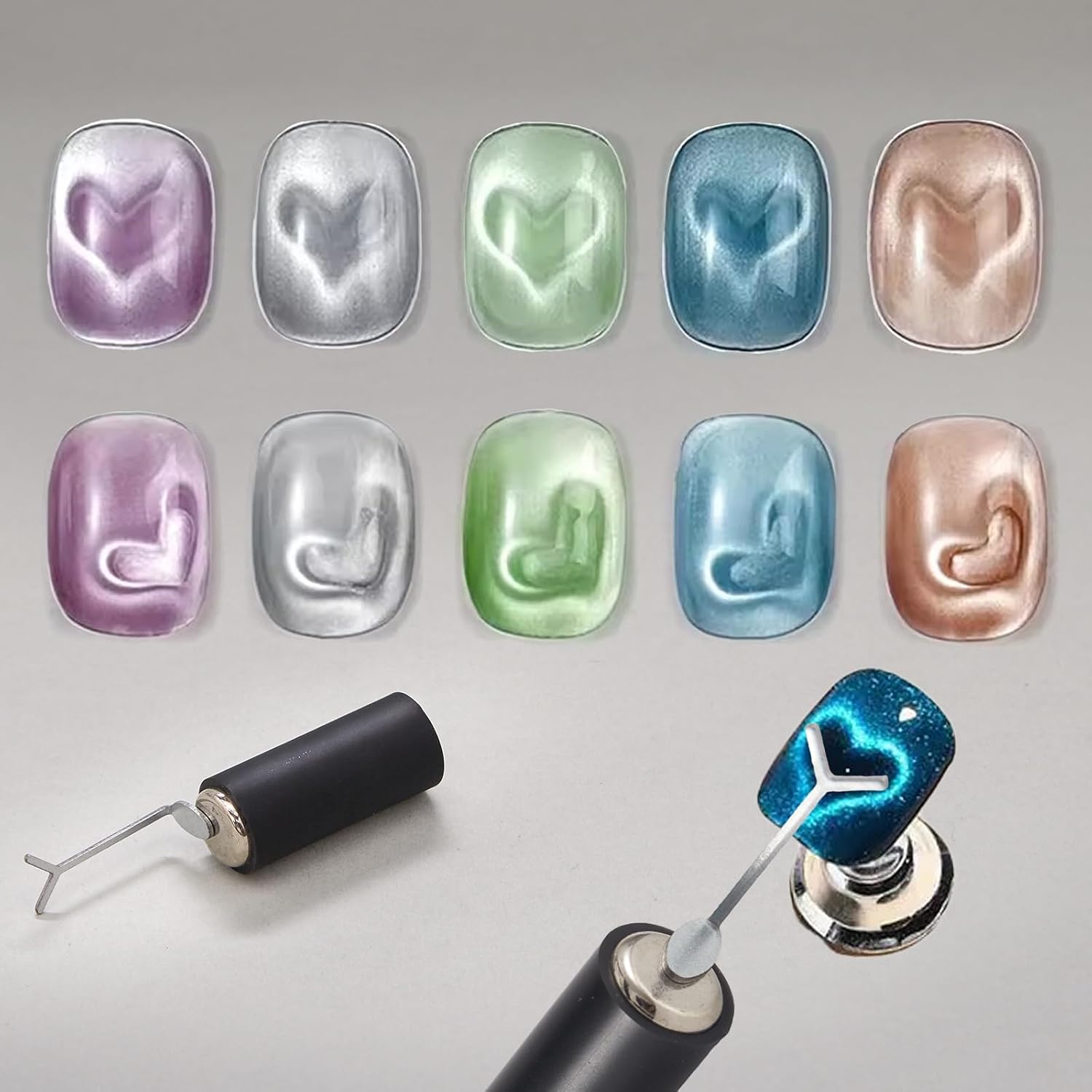 4pcs Cat Eye Magnet Tools, 1 Black Silicone Sleeve Cylindrical Magnet + 2 Scissor-Shaped French Cat-Eye Effect Iron Plates + 1 Y-Shaped Metal Brackets, Heart Magnet for Cat Eye Gel Polish