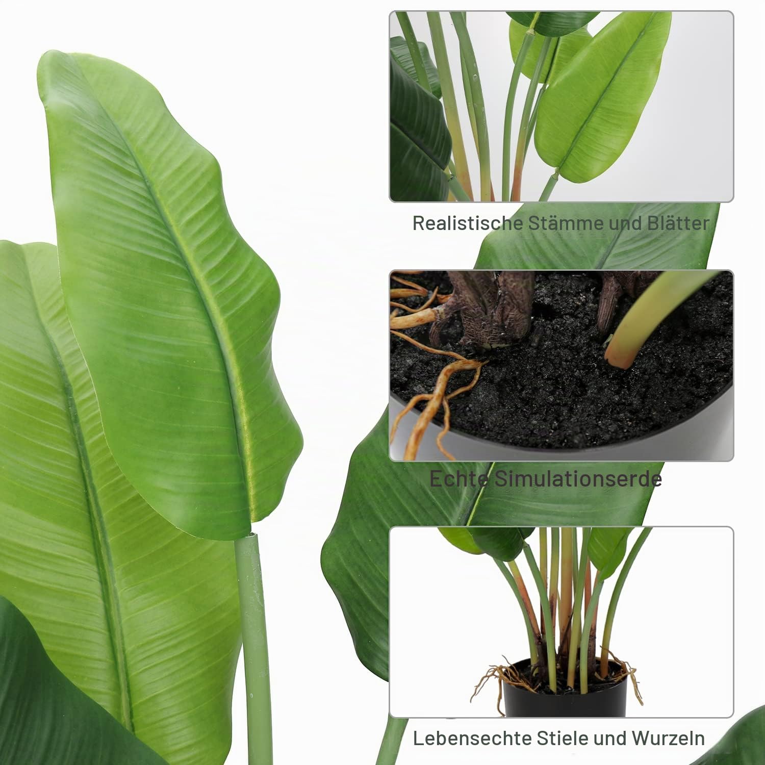 Hollyone 2 Stück Künstliche Pflanzen Paradiesvogel 76cm Groß Kunstpflanzen Wie Echt Plastik Grünflanze Tropischer mit Topf Künstlich Zimmerpflanze Palme Topfpflanze für Wohnzimmer Büro Deko