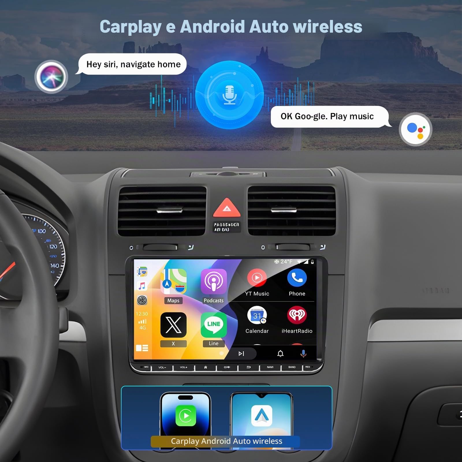 2+32G Autoradio per VW Polo 2009-2013 con Carplay Android Auto, 9 pollici Touchscreen Lettore Ricevitore Multimediale Digitale con Bluetooth WiFi FM RDS SWC telecamera di retromarcia