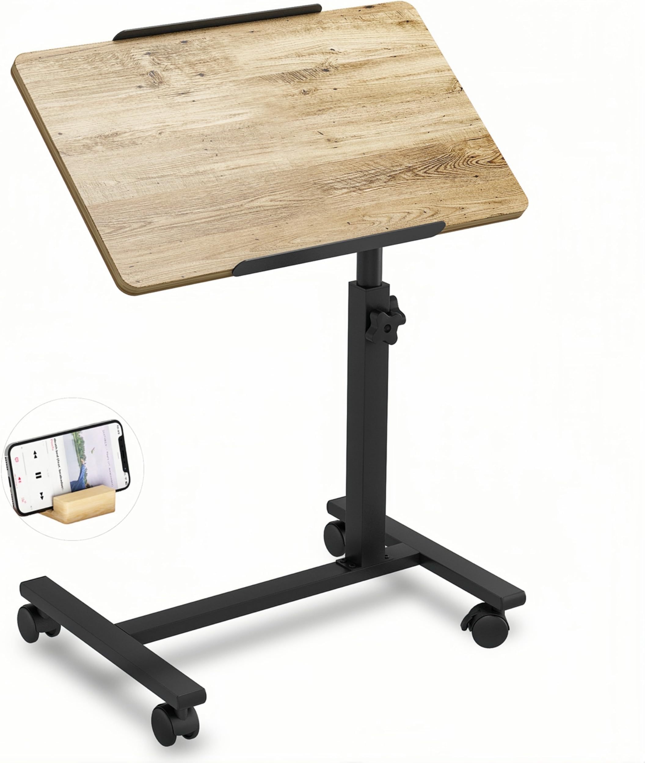 JXINONTAdjustable Tilt Overbed Beside Table with Wheels Computer Workstation Tray Desk Portable Standing Desk Medical Table-Coffee
