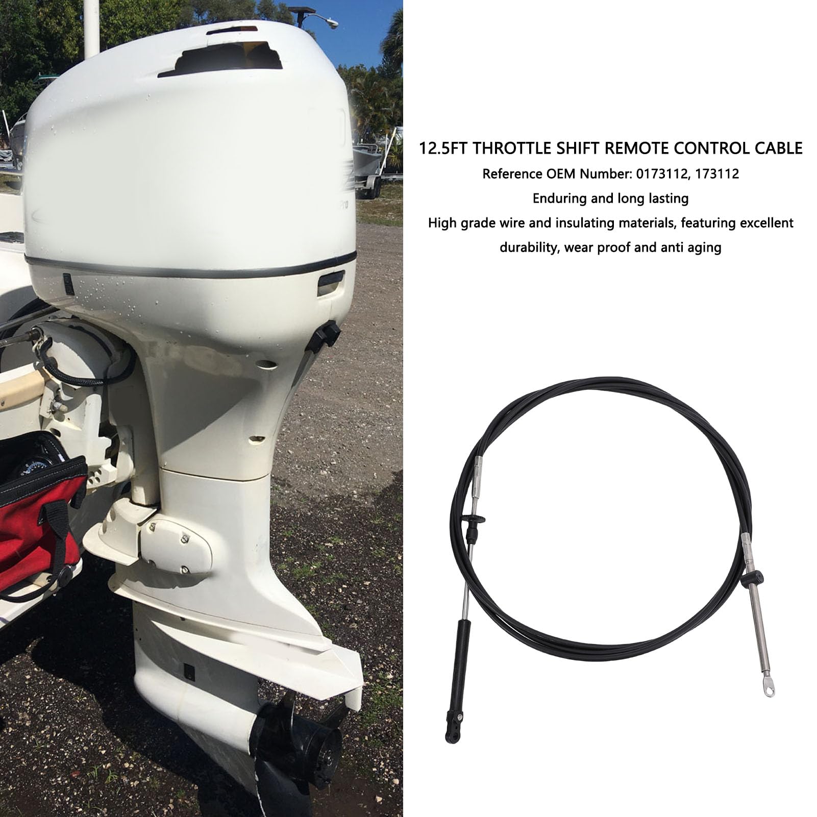 Kabel Zdalnego Sterowania Przepustnicy 12,5FT 0173112 Zamiennik dla OMC Marine Kabel Sterujący Silnika Zaburtowego