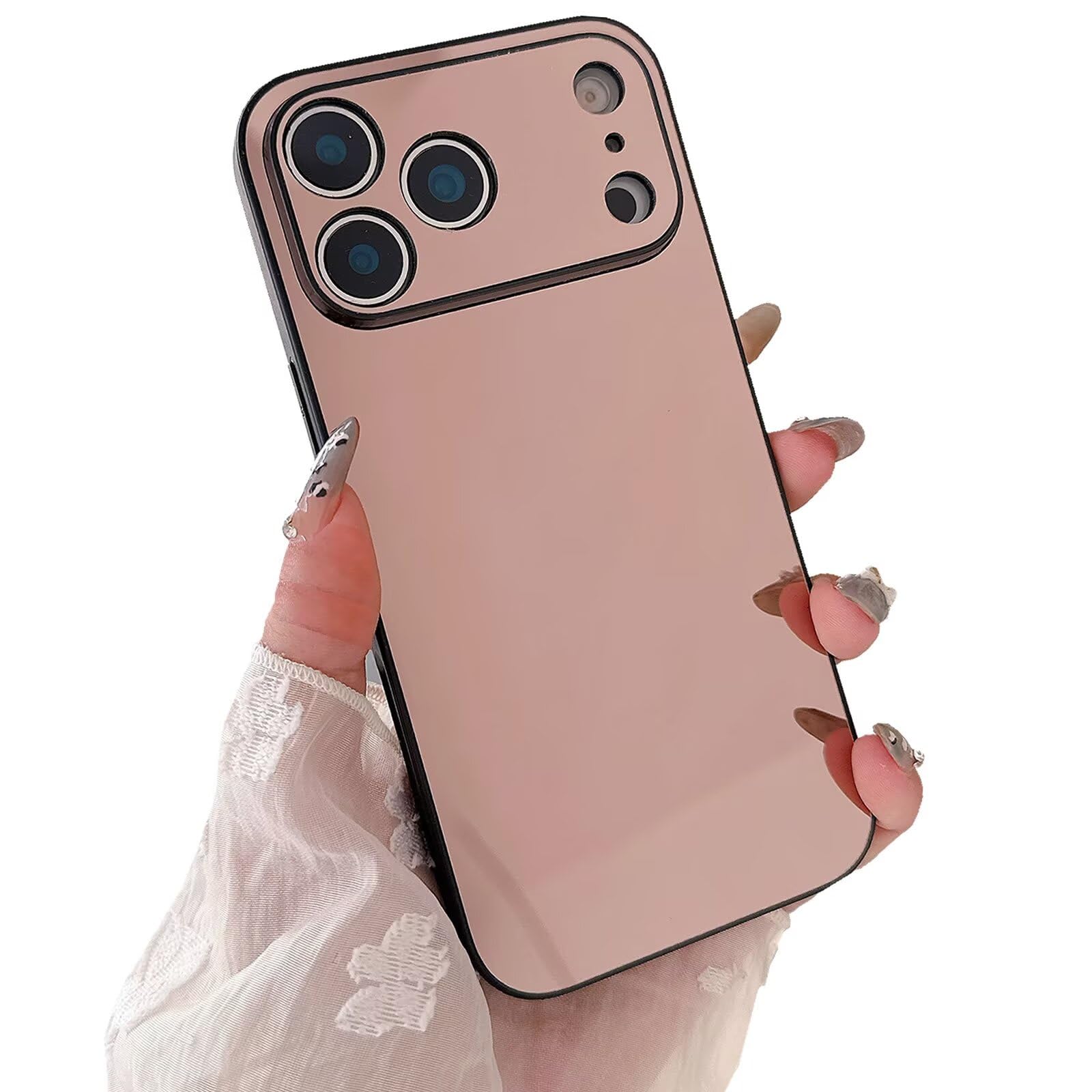 Miagon Black Frame Mirror Case for iPhone 17 Pro,Makeup Mirror Effect Shiny Bright Reflection Hard Plating Back Bumper Rubber Phone Cover