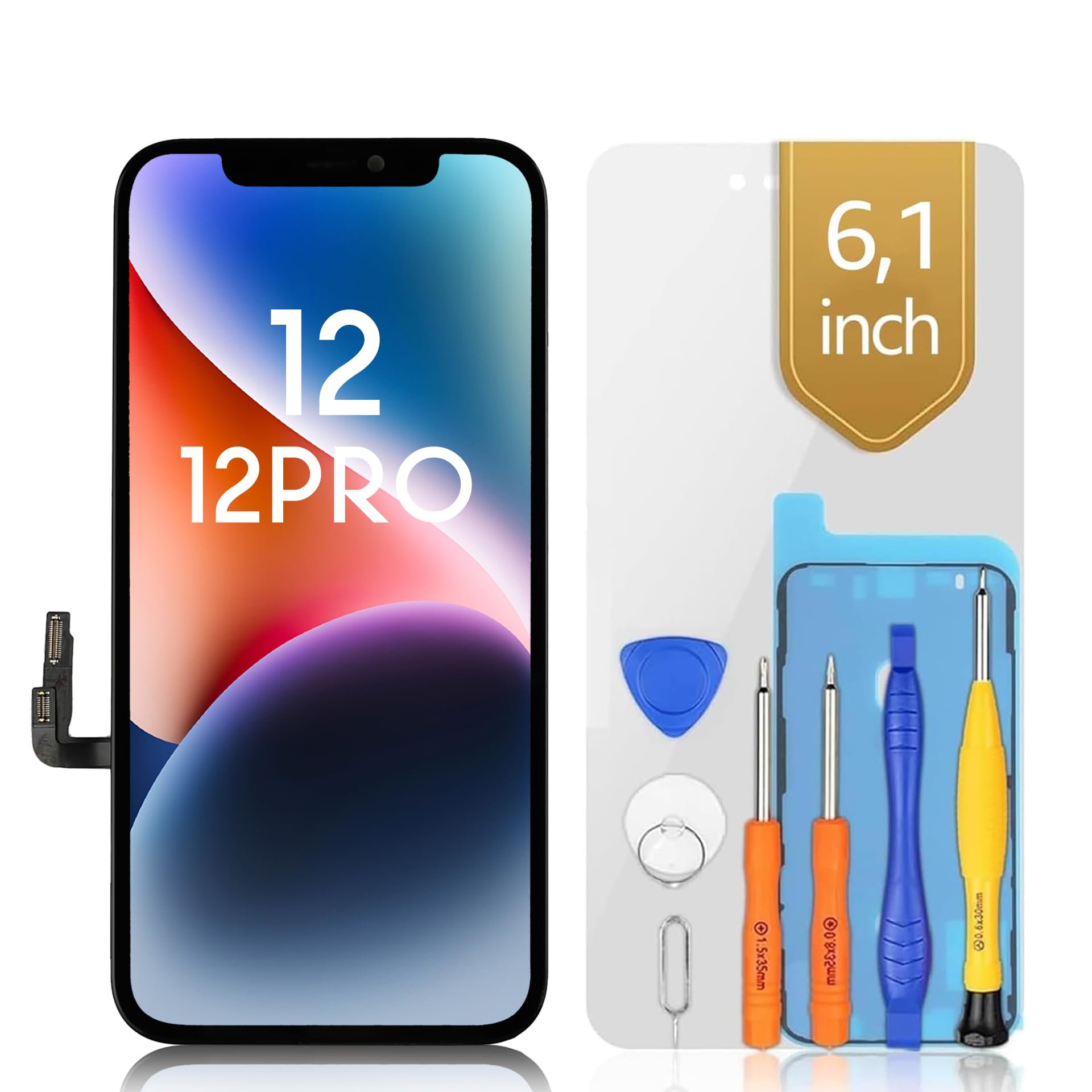 bokman LCD Screen Repair Kit for iPhone 12/iPhone 12 Pro - Black - Matching Professional Tool Kit Included