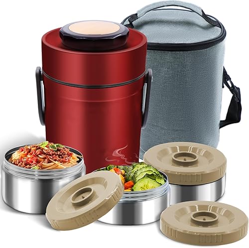Miniatura 9 de Termo de 67 onzas para comida caliente, termo apilable de 3 capas sellado, con bolsa de almuerzo, termo de sopa, boca ancha, es adecuado para