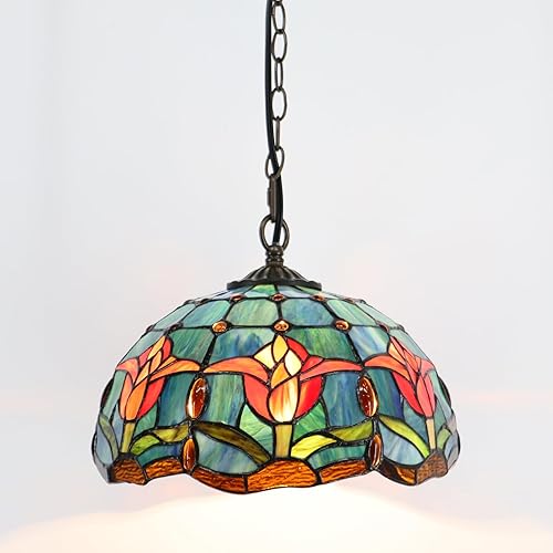 Miniatura 4 de Tiffany - Lámpara colgante con enchufe, lámpara colgante de vitrales de 12 pulgadas, cadena de 39 pulgadas, cable de 15 pies para sala de estar,