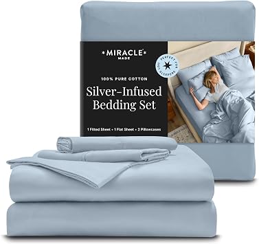 Miracle Made Breathable Cotton Bed Sheets, 4-Piece Set Silver-Treated, Soft and Cool-to-the-Touch Lightweight Bedding Designed for Hot Sleepers Full Size, Sky Blue