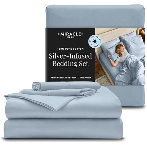 Miracle Made Cooling Cotton Bed Sheets – Queen, Sky Blue
