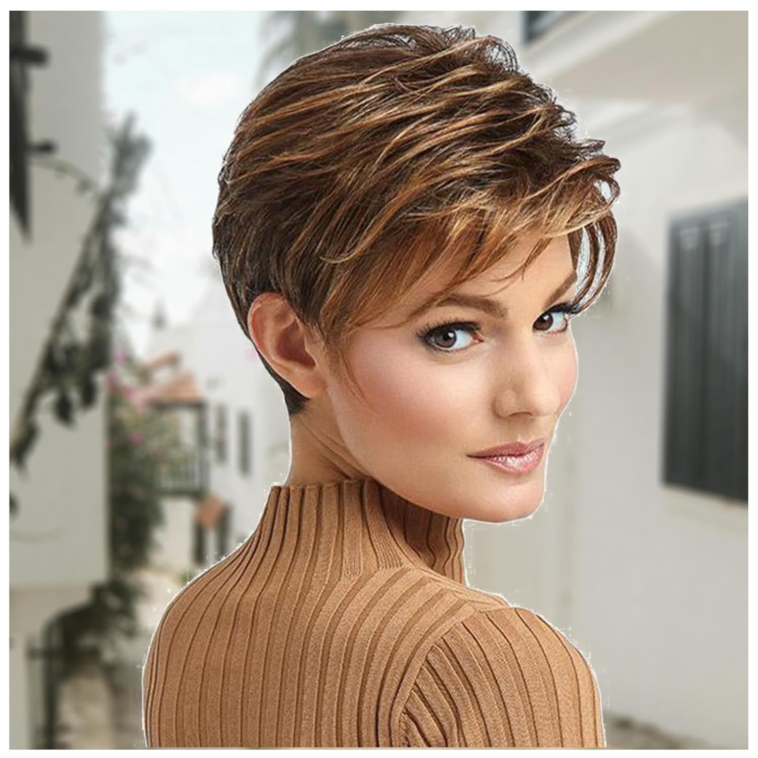 Human Hair Womens Short Wigs Blonde Wig Short Wavy Bob Wig Frontal Wig White Wig Party Wigs, D-Brown
