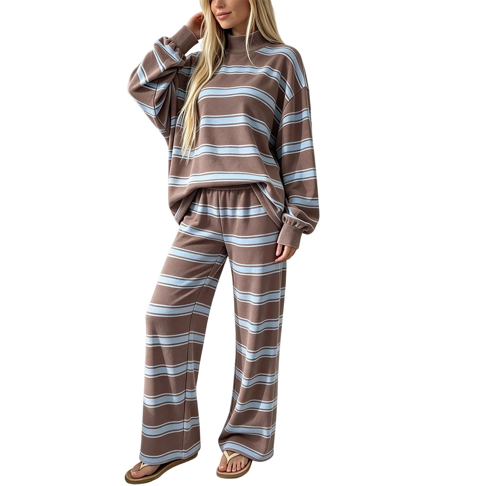 Fall 2 Piece Sets For Women Dressy Striped Lounge Two Piece Sweatsuits