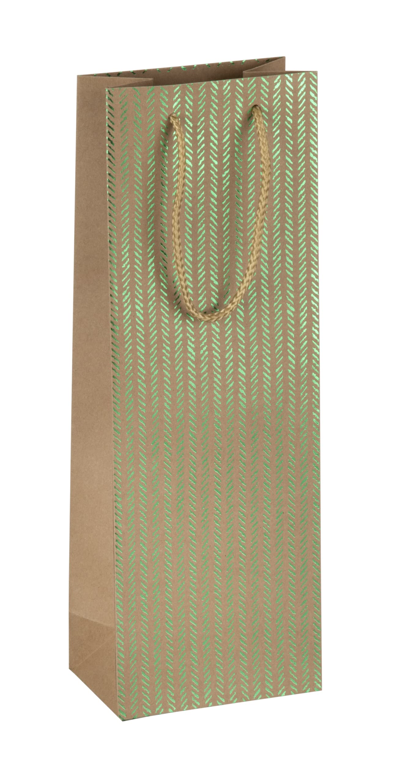 Single Bottle Wine Bag with Handles Premium Paper Wine Gift Bag Herringbone Green 12 Pack