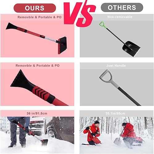 Miniatura 2 de Outlet Pala de nieve desmontable, pala de nieve portátil para automóvil con mango extensible de 36 pulgadas, eliminación de nieve giratoria