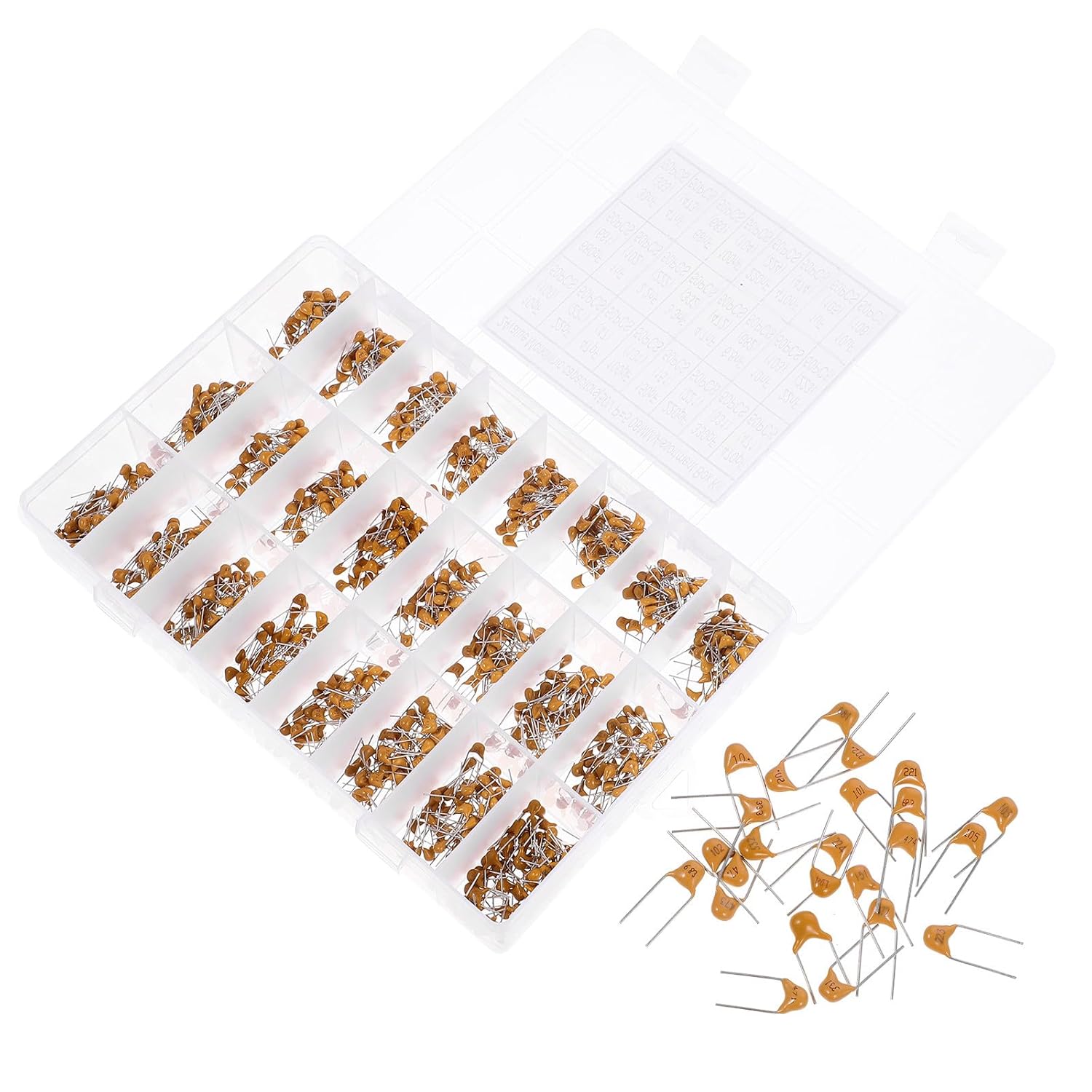 Zerodeko 1200pcs Assorted Monolithic Ceramic Capacitors Kit 24 Values 10pf-10uf Electronic Components for Audio and Industrial Electrical Applications