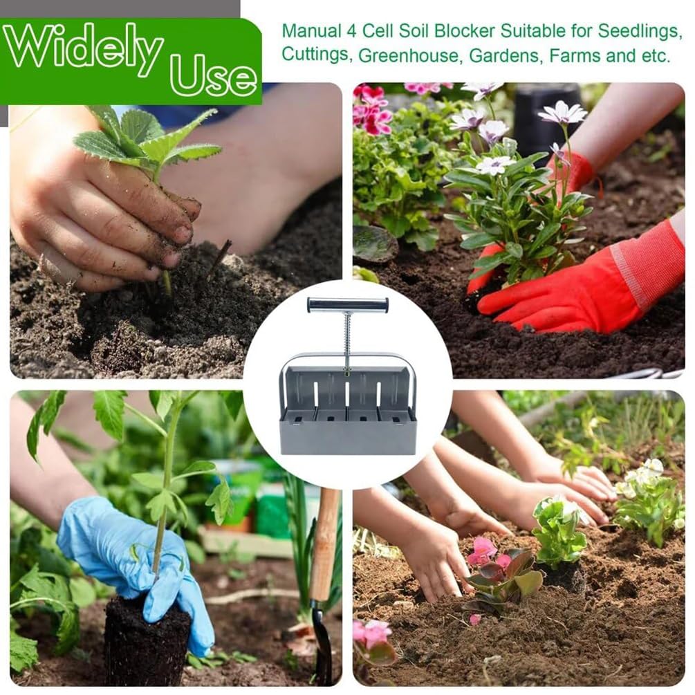 Juego de herramientas ergonómicas manuales para bloquear el suelo, fabricante de plántulas de 4 rejillas, equipo de jardinería reutilizable para trasplantar plántulas, agarre antideslizante para un