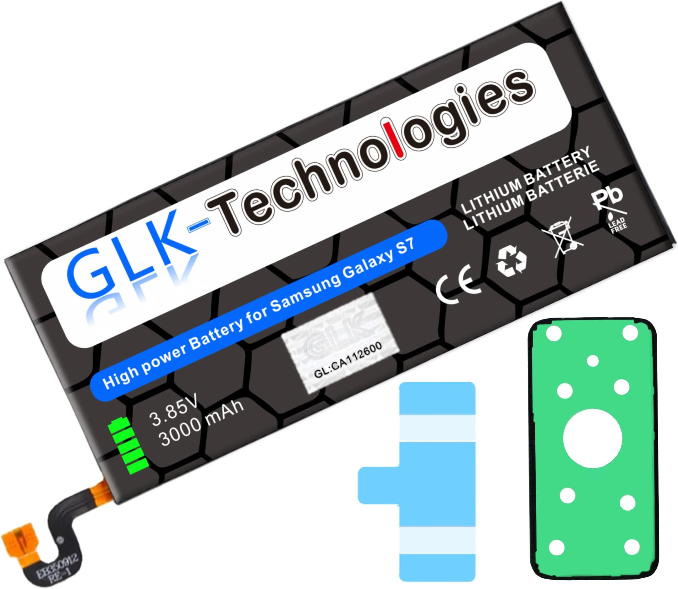 High Power Replacement Battery Compatible with Samsung Galaxy S7 SM-G930F 3000mAh Original GLK-Technologies Battery Replaces BG-EB930ABE Includes 2 x Adhesive Tape Sets