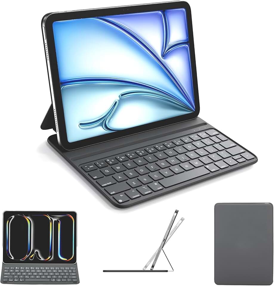 Teclado Capa Mágico Bluetooth Capa P iPad Pro Air (M3/M2/2025/2024), Pro 11" (4ª-1ª Geração) e Air 5ª/4ª, Magnética (Cinza)