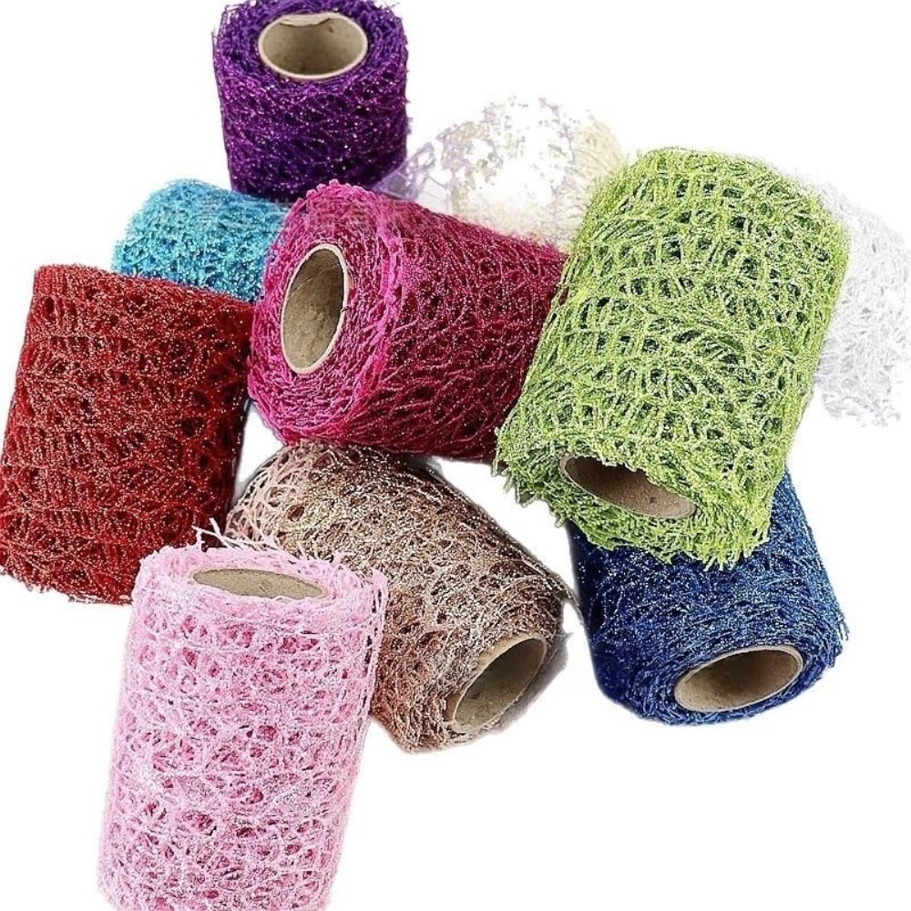 Weihnachtsband aus Kunststoff Mesh Glitzer Band Weihnachten Deko-Mesh-Band für Kranz Weihnachtsbaum Dekoratives Netzband Weihnachts-Mesh-Band für Geschenkverpackung DIY-Bastelbedarf,10-teiliges Set