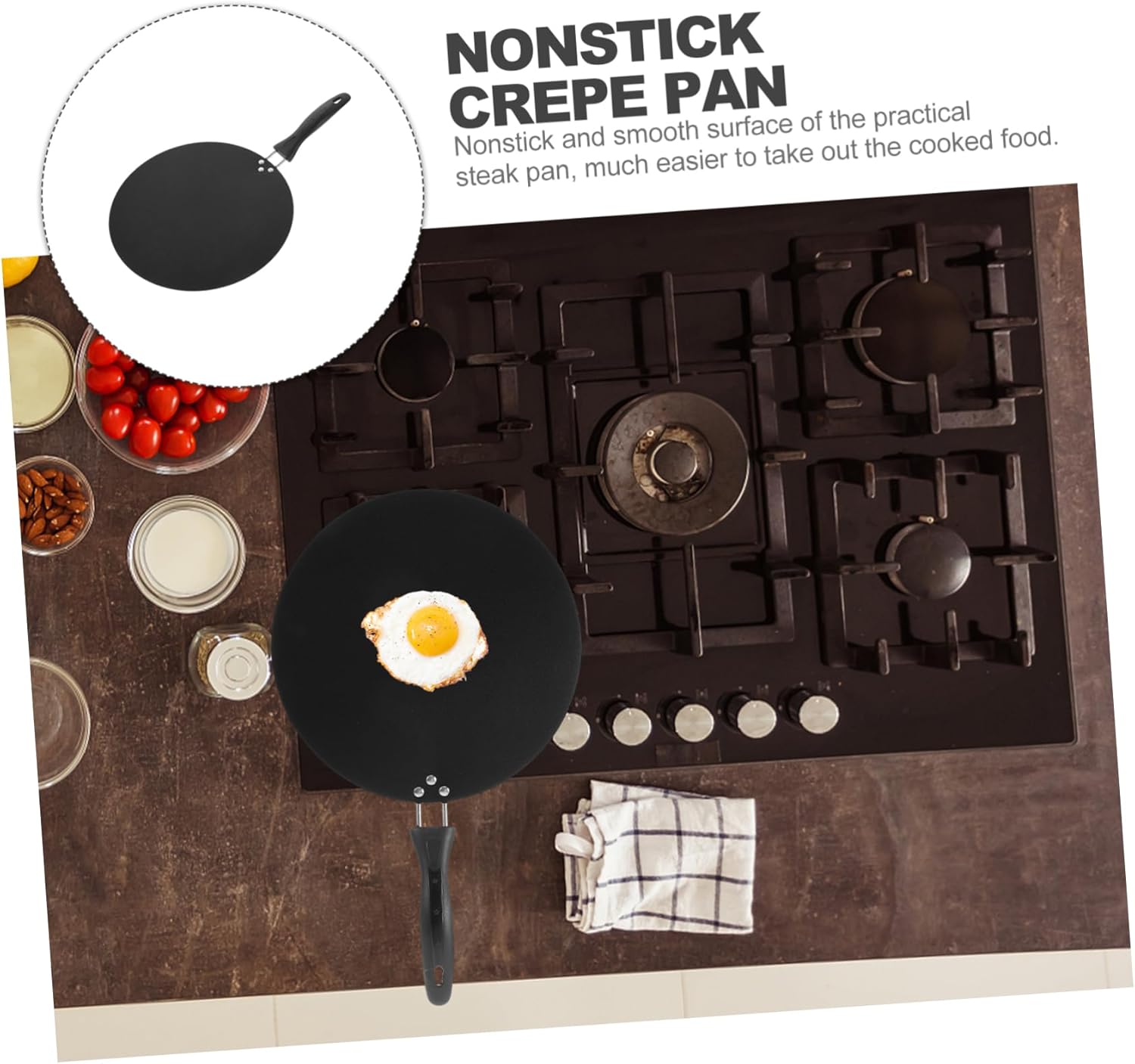 Skillet Handle Nonsticnonstick Crepe Pan Versatile for Frying Pan Steak Omelette Portable Easy to Use