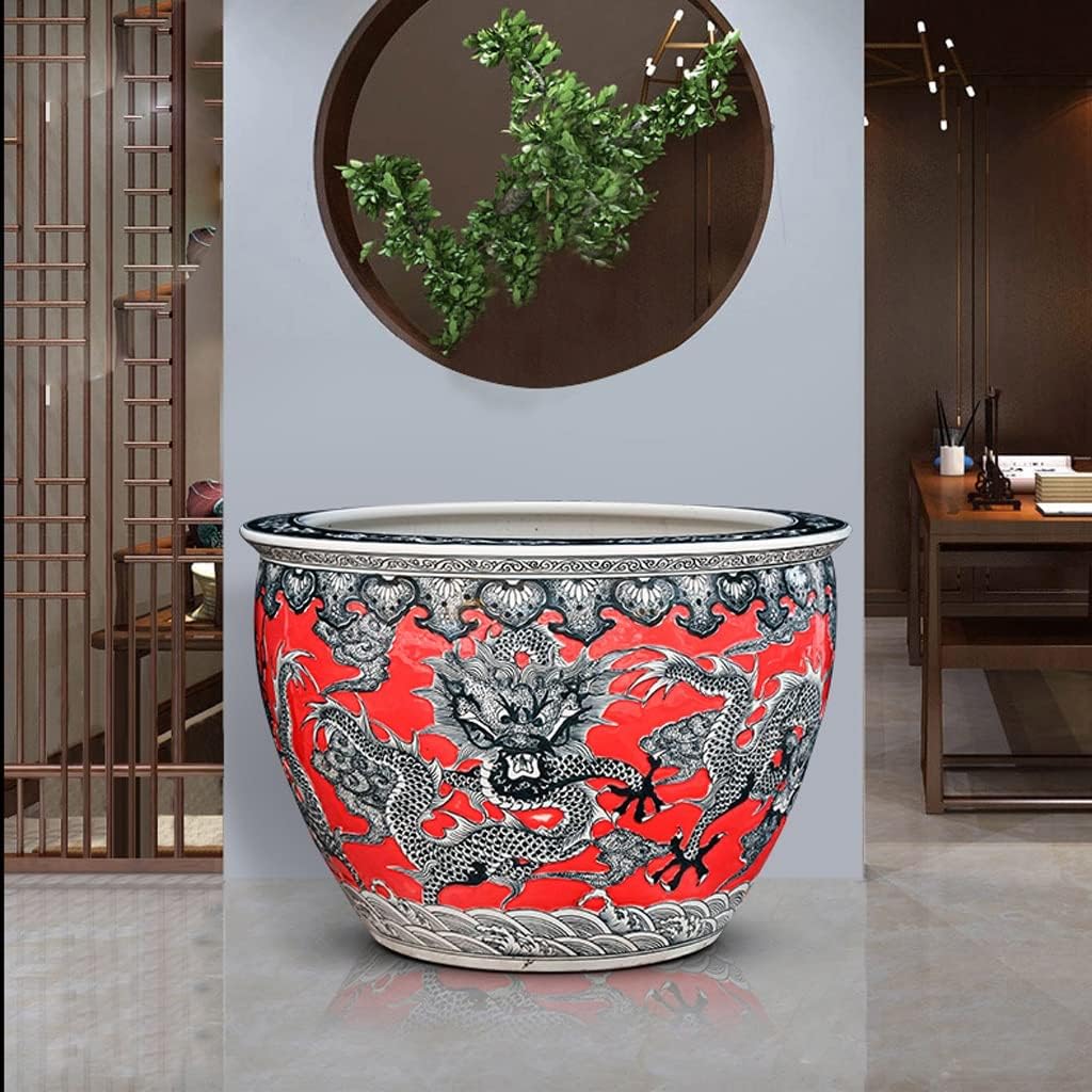 Small Fish Tank Aquarium Fish Tankchinese Style Ceramic Goldfish Tank Hand-Painted Fish Tank Courtyard Large Fish Culture Tank Aquarium Starter Kits Fish Tank Kit(100CM)
