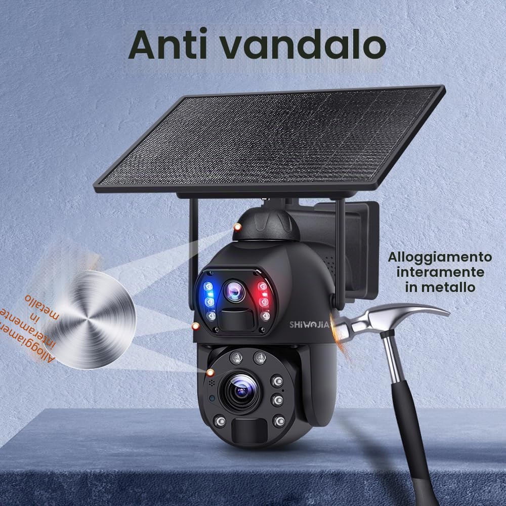 SHIWOJIA Telecamera con Sim 4G da Esterno 20X Zoom 360° PTZ Telecamera da Esterno 4G con Doppia Lente, 20000 mAh Batteria, Visione Notturna a Colori, PIR Rilevamento Intelligente
