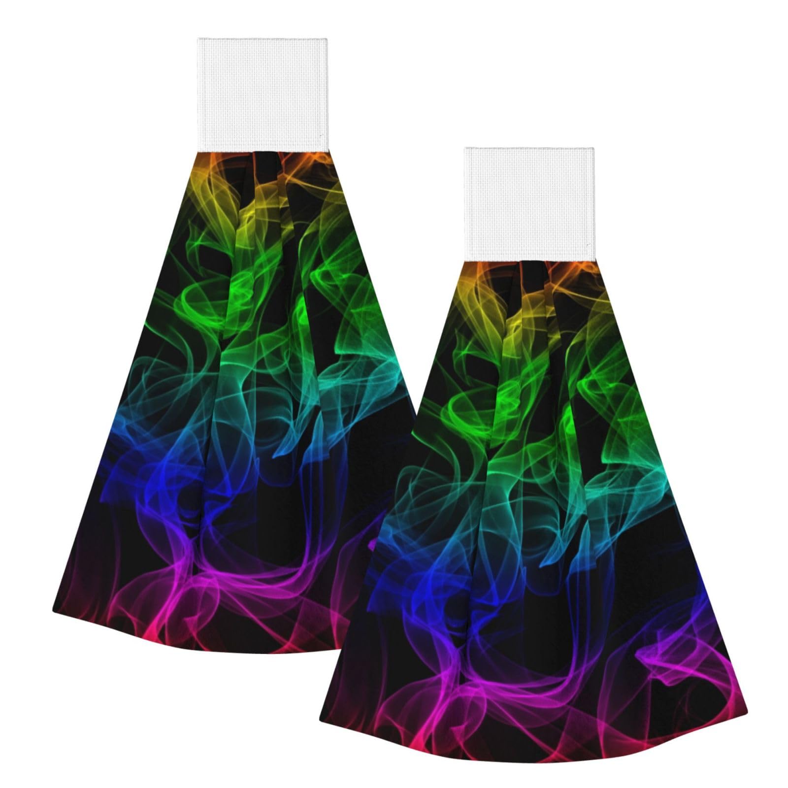 DOPKLNA Glow In Dark Splatter Neon, 2 Pcs Hanging Coral Fiber Hand Towels for Bathroom, Absorbent Kitchen Towels