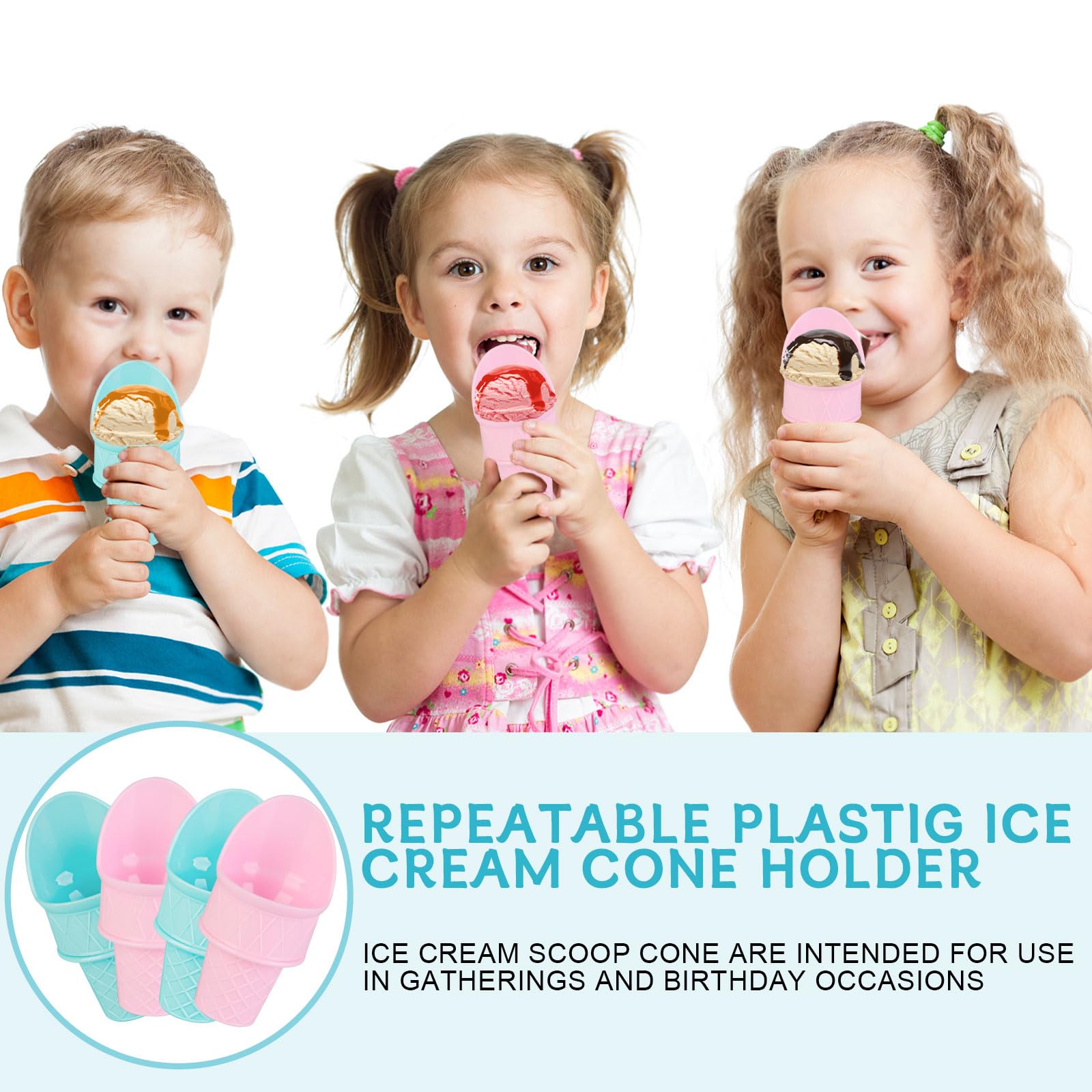 TAOTOP 4Pcs Plastic Ice Cream Cone Holder, Ice Cream Cone, 2024 New Plastic Ice Cream Snow Cone Rack, Food Grade Ice Cream Plastic Cup Spoon for Birthday Party Wedding
