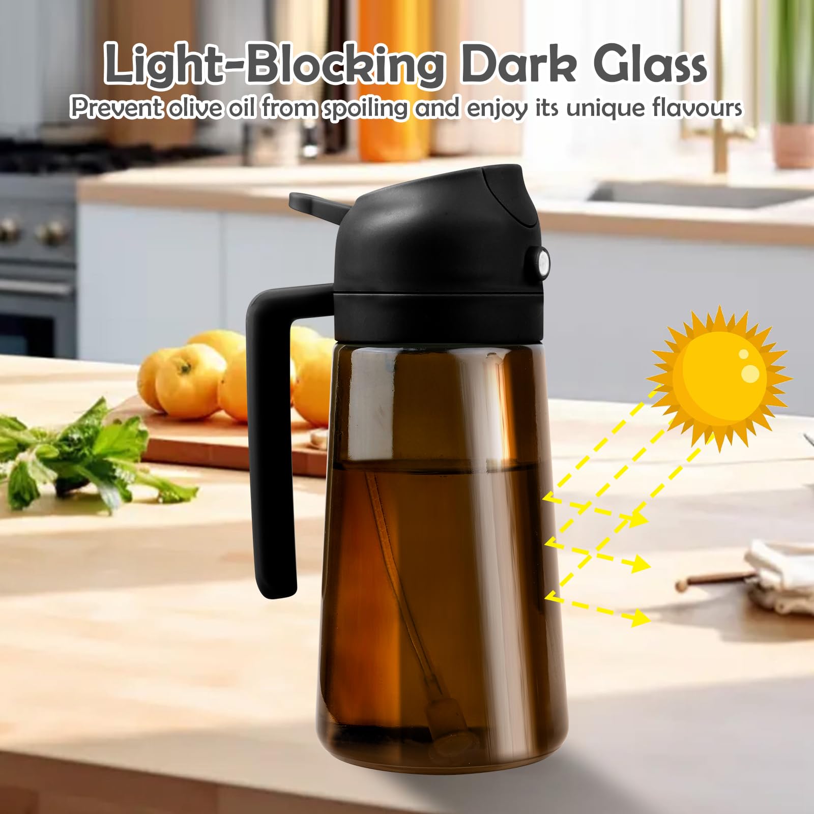 Vaporisateur à Huile 2 En 1 CUESVAP - 470ml - Bouteille En Verre Anti-Lumière - Pour Cuisine Saine Et Air Fryer