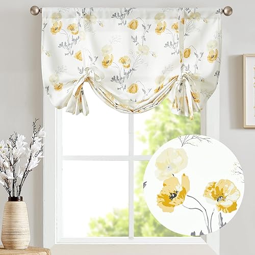 Miniatura 2 de jinchan Cortina de cenefa con lazo para ventanas, cenefa floral de 63 pulgadas con estampado de acuarela, cortina de ventana pequeña botánica de