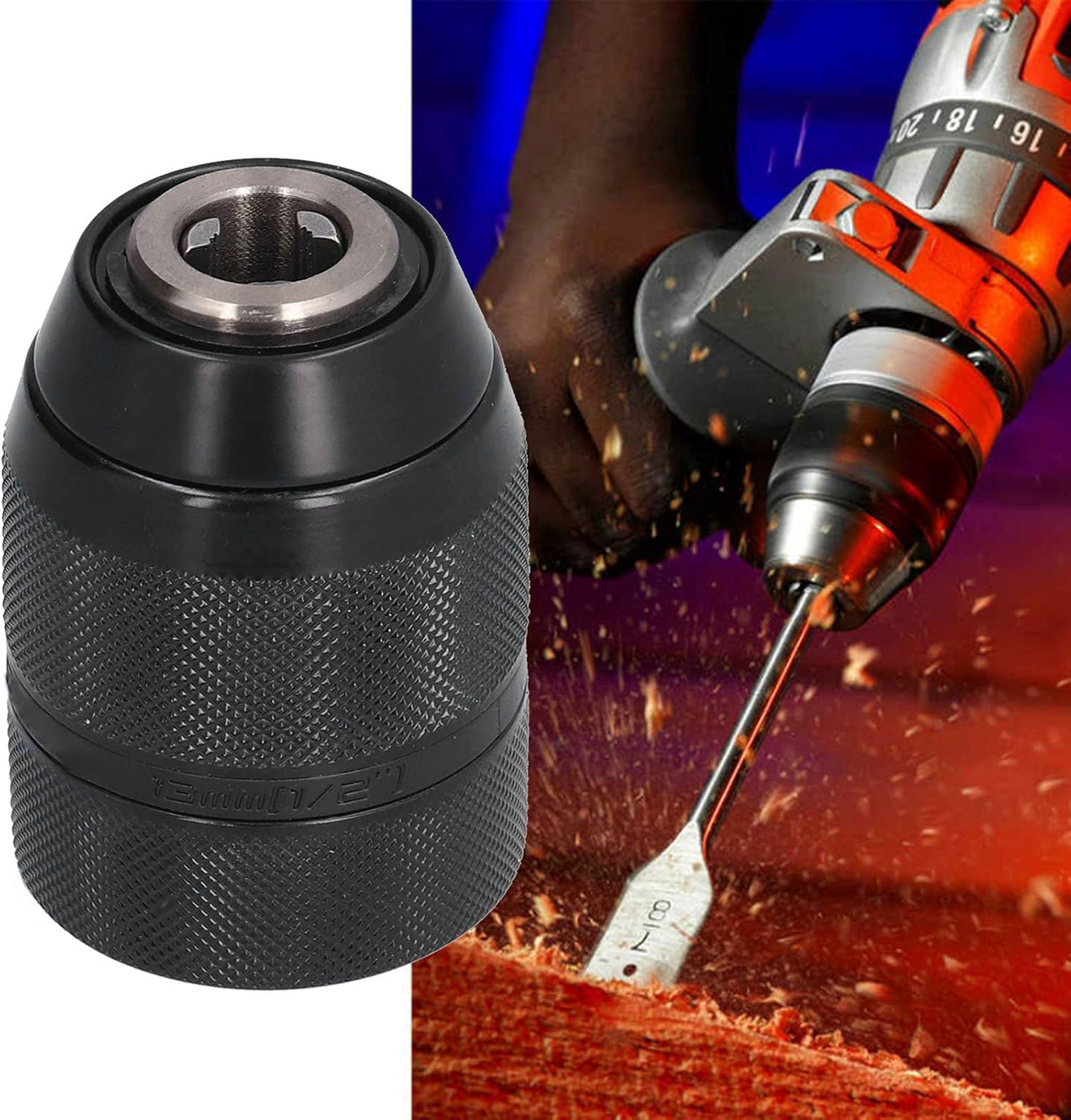 YWBL-WH Keyless Chuck Replacement 1/2 2mm-13mm High Accuracy Quick Connect Keyless Chuck Replacement, Drill Chuck Key