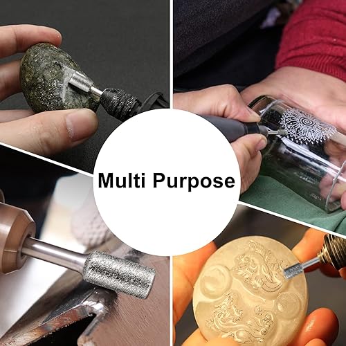 Miniatura 5 de Juego de tallado de piedra, HOMEIDOL 10 piezas de brocas de diamante recubiertas de 8 mm con cabeza cilíndrica montada en puntos, juego de rebabas