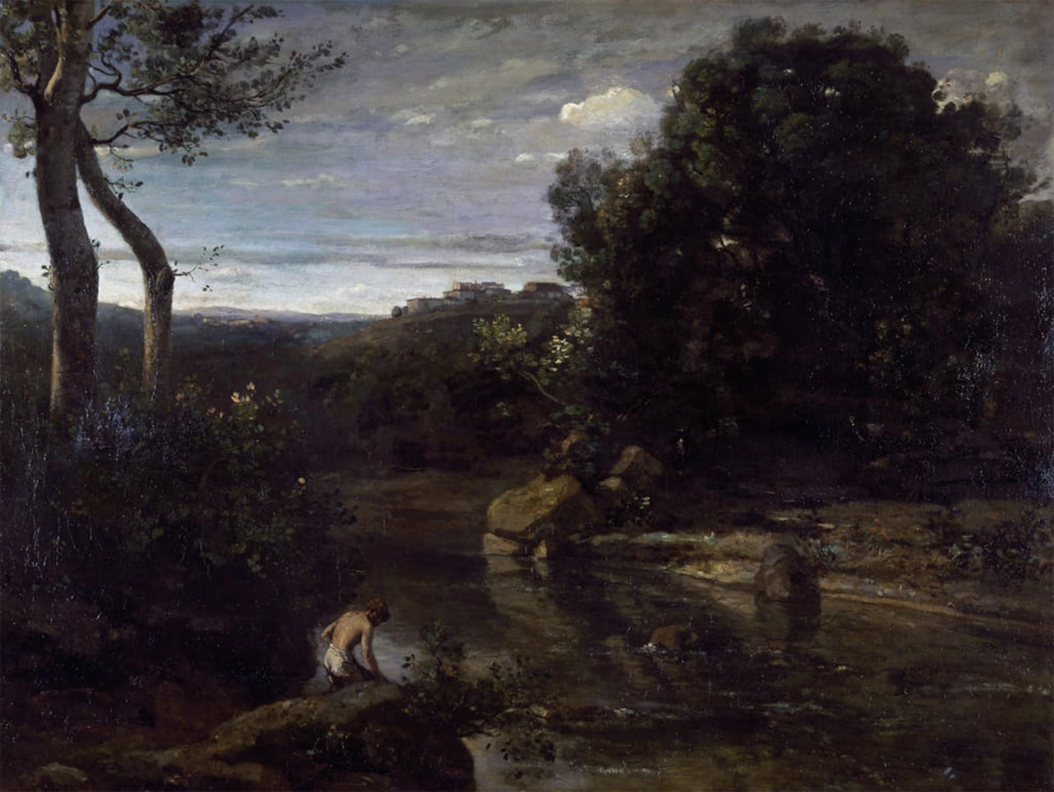ARTXLXXBN Famous Art Print Poster Vintage Wall Art A pastor bathing by Jean Baptiste Camille Corot Canvas Art Poster for Home Decor 60x90cm