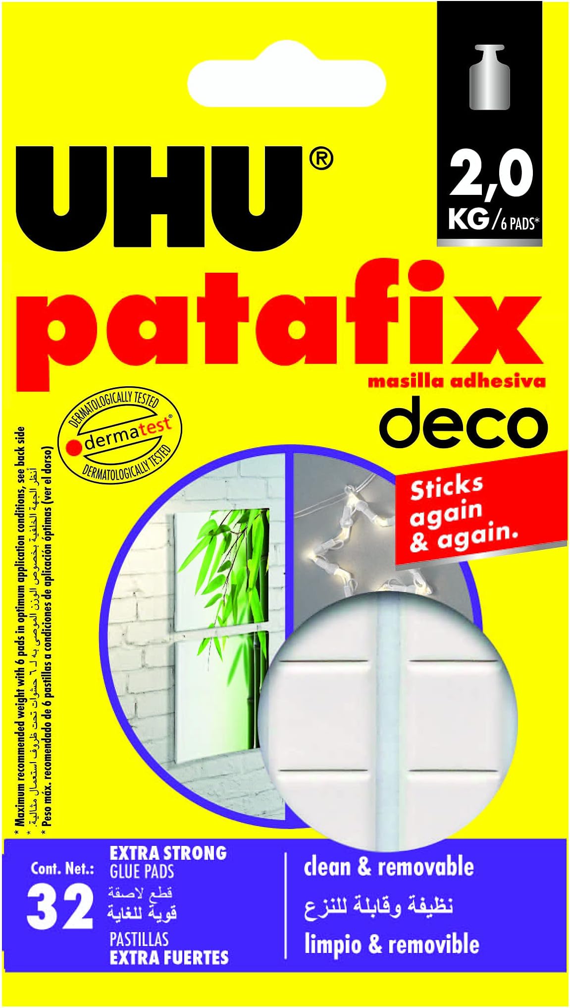 Patafix Home Deco, Strong, Removable And REUsable Adhesive Pads, Repositionable And Precut Tack, 32 Pads, No Nails No Damage
