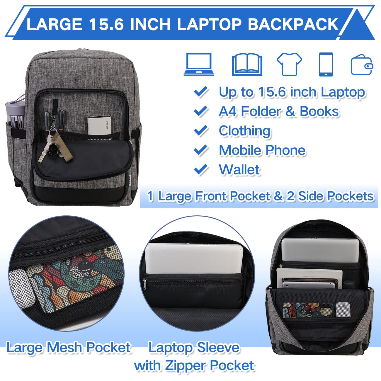 VX VONXURY Zaino Uomo Antifurto Zaino Porta PC 15.6 Pollici con fibbia magnetica Zaino Lavoro Donna per Scuola Viaggio