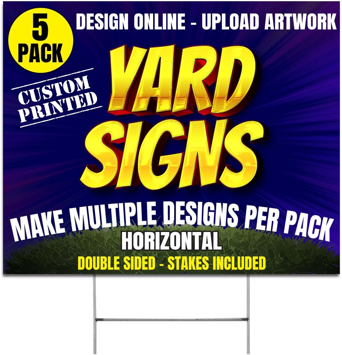 Five (5) Pack Custom Yard Signs, Upload Artwork, 24x18 Inch Yard Sign, Full Color Double Sided Lawn Sign, H-Stakes Included, Multiple Design Versions per Pack Size, by Moonlight4225 (5)