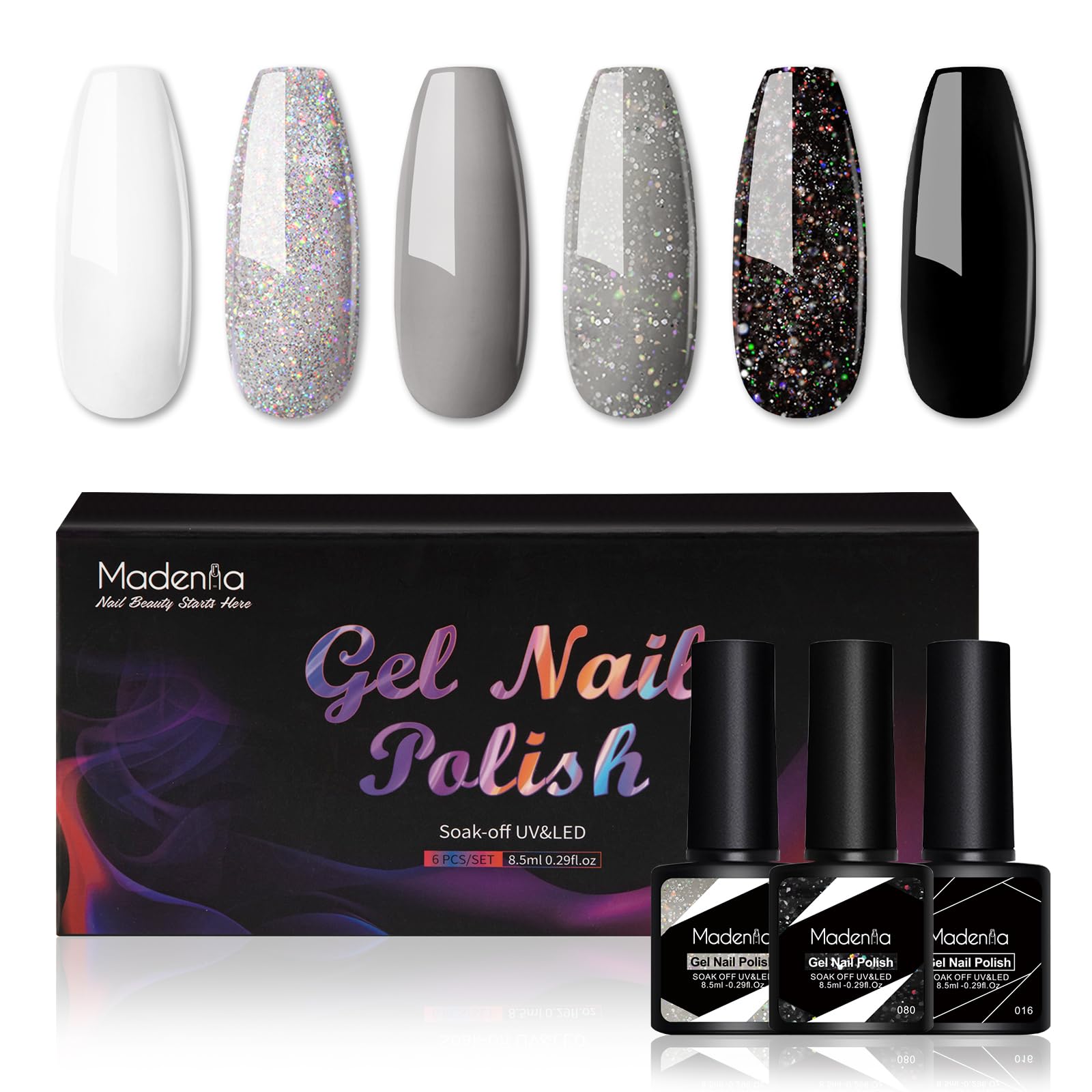 Gel-Nagellack-Set – 6 Farben, Je 12 Ml, UV/LED-härtend, Soak-Off, Mit Glitzer & Für Nagelkunst