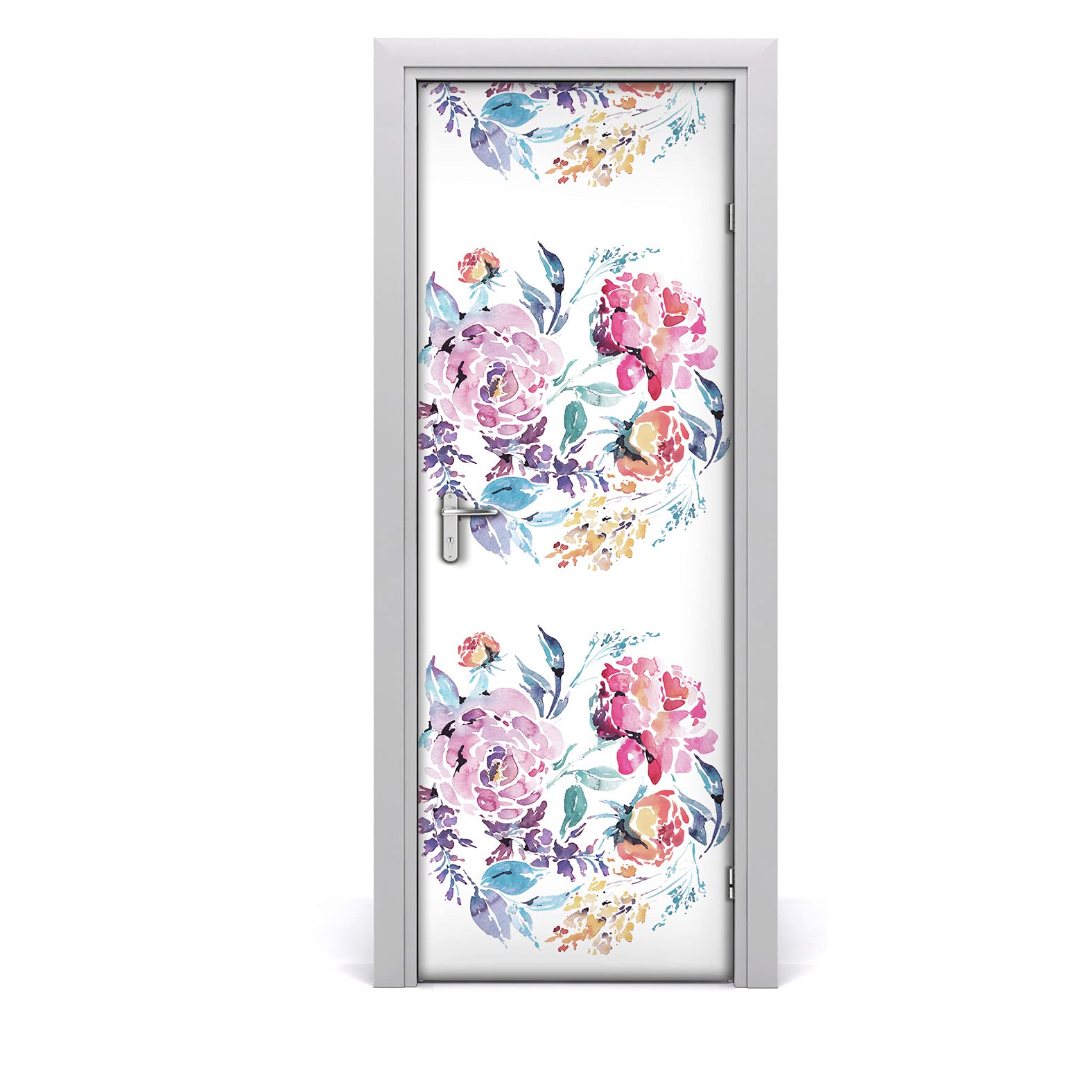 Papier peint sur la porte floral de nature rose pour sublimer le salon avec l'adhesif Coloray